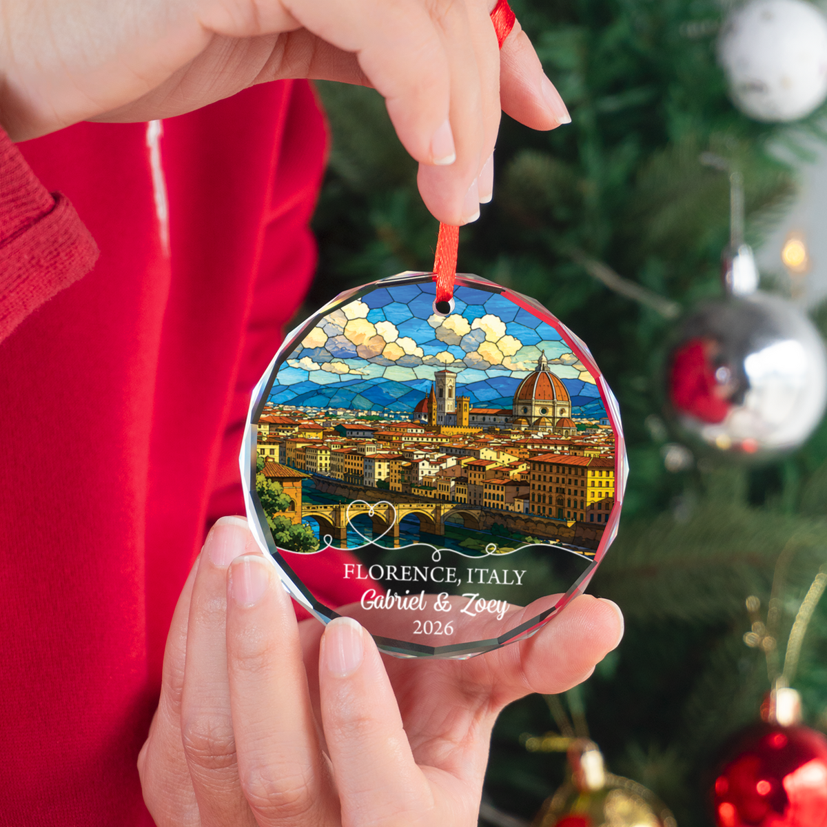 Personalized Florence Ornament Christmas, Custom Italy Vacation Gifts for Traveler, Florence Cathedral Italian Keepsake