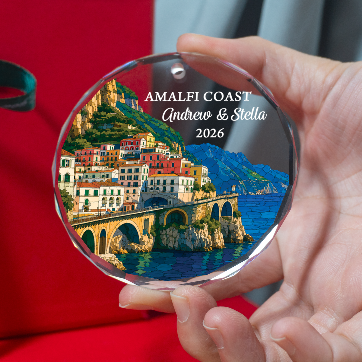 Personalized Amalfi Coast Ornament, Custom Italy Vacation Keepsake, Travel Souvenir for Trip Lovers
