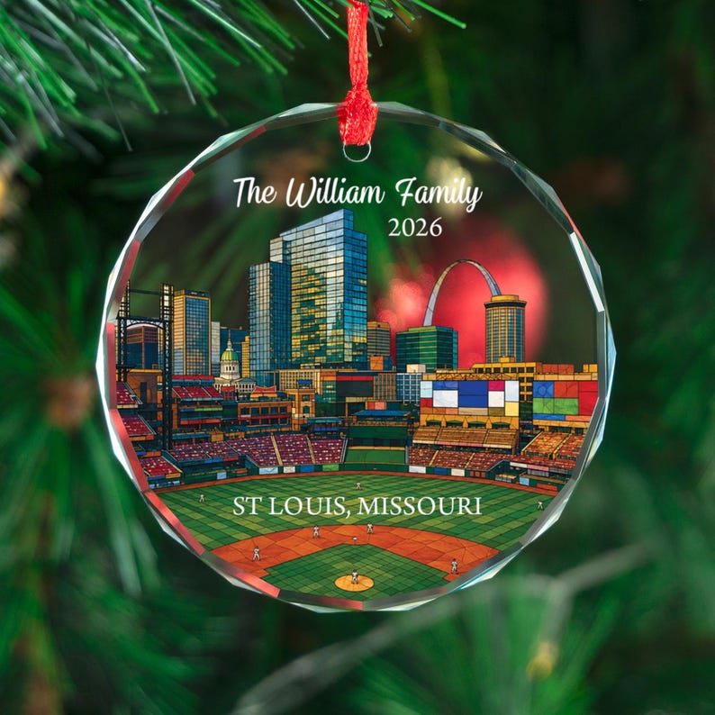 Personalized St Louis Ornament, Custom Baseball City Keepsake, Family Christmas Gift, Skyline Holiday Decor
