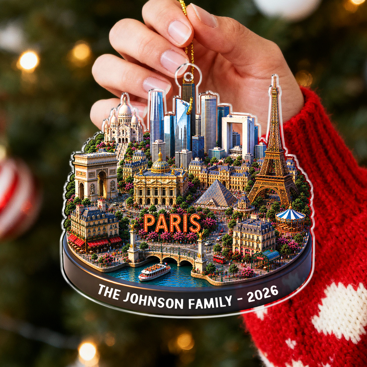 Personalized Paris Skyline Ornament, Custom Family Christmas Keepsake, Travel Memory Souvenir