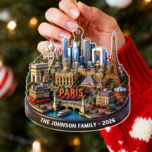 Personalized Paris Skyline Ornament, Custom Family Christmas Keepsake, Travel Memory Souvenir
