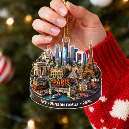 Personalized Paris Skyline Ornament, Custom Family Christmas Keepsake, Travel Memory Souvenir