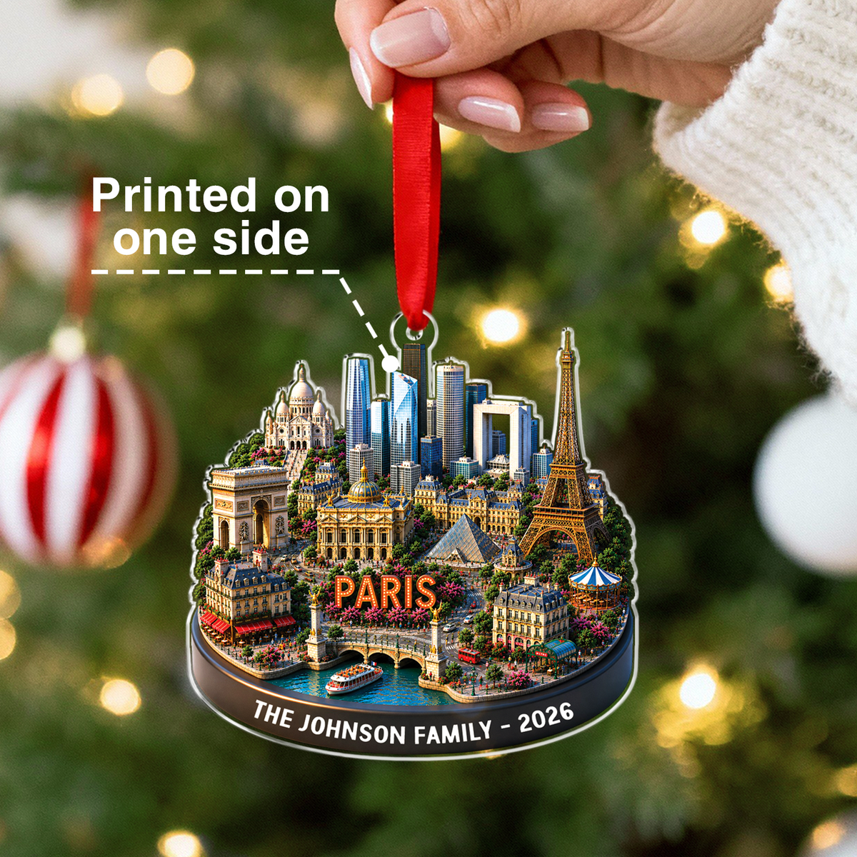 Personalized Paris Skyline Ornament, Custom Family Christmas Keepsake, Travel Memory Souvenir