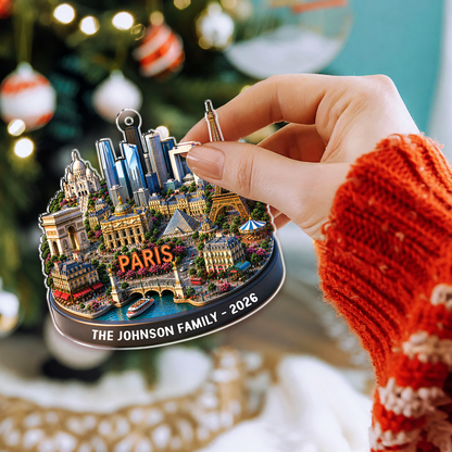 Personalized Paris Skyline Ornament, Custom Family Christmas Keepsake, Travel Memory Souvenir