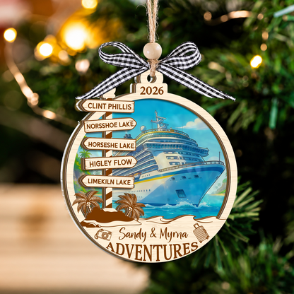 Personalized Cruise Travel Adventure Ornament, Custom Traveling Destination Ornament, Cruise Ship Vacation Keepsake, Gift for Couples