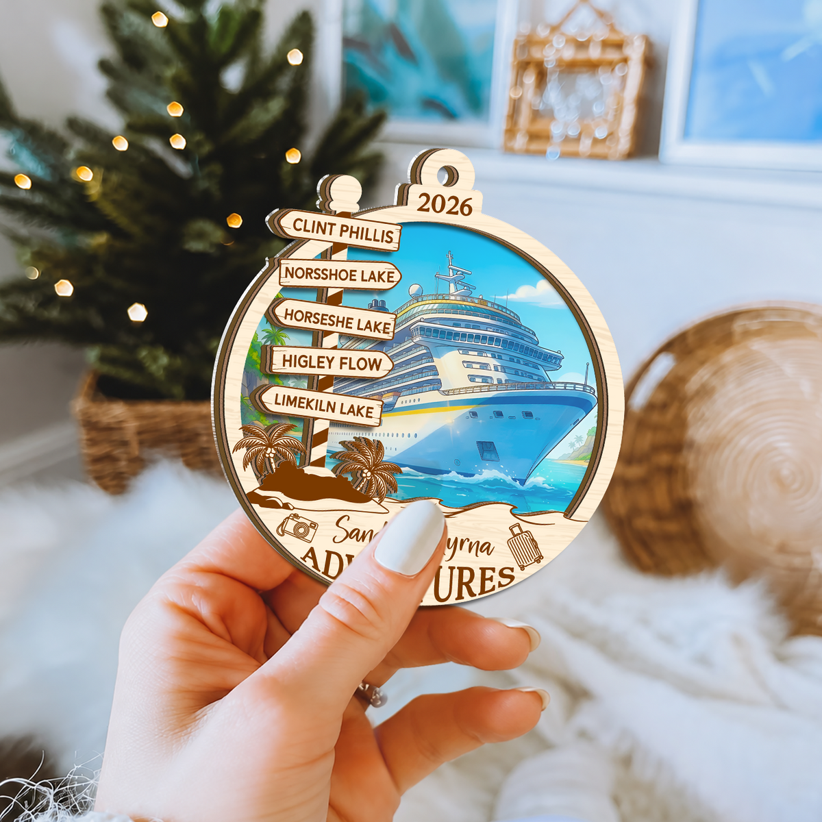 Personalized Cruise Travel Adventure Ornament, Custom Traveling Destination Ornament, Cruise Ship Vacation Keepsake, Gift for Couples