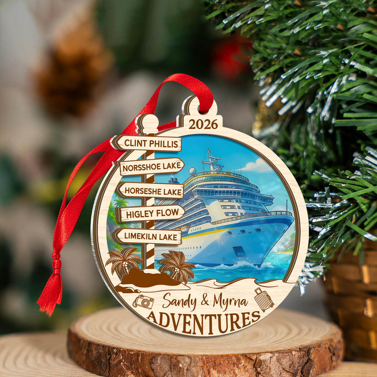 Personalized Cruise Travel Adventure Ornament, Custom Traveling Destination Ornament, Cruise Ship Vacation Keepsake, Gift for Couples