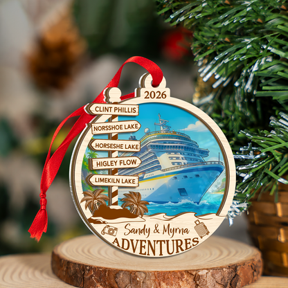 Personalized Cruise Travel Adventure Ornament, Custom Traveling Destination Ornament, Cruise Ship Vacation Keepsake, Gift for Couples