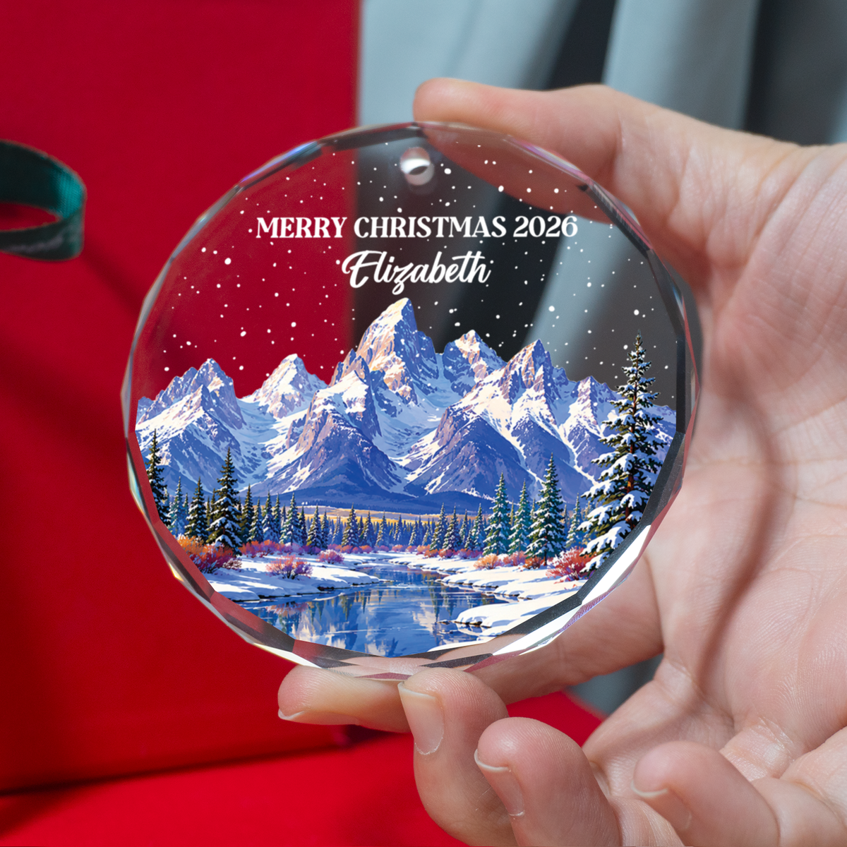 Personalized Winter Mountain Christmas Ornament 2026, Custom Name Crystal Glass Snowy Landscape Xmas Decor, Nature Lover Gift