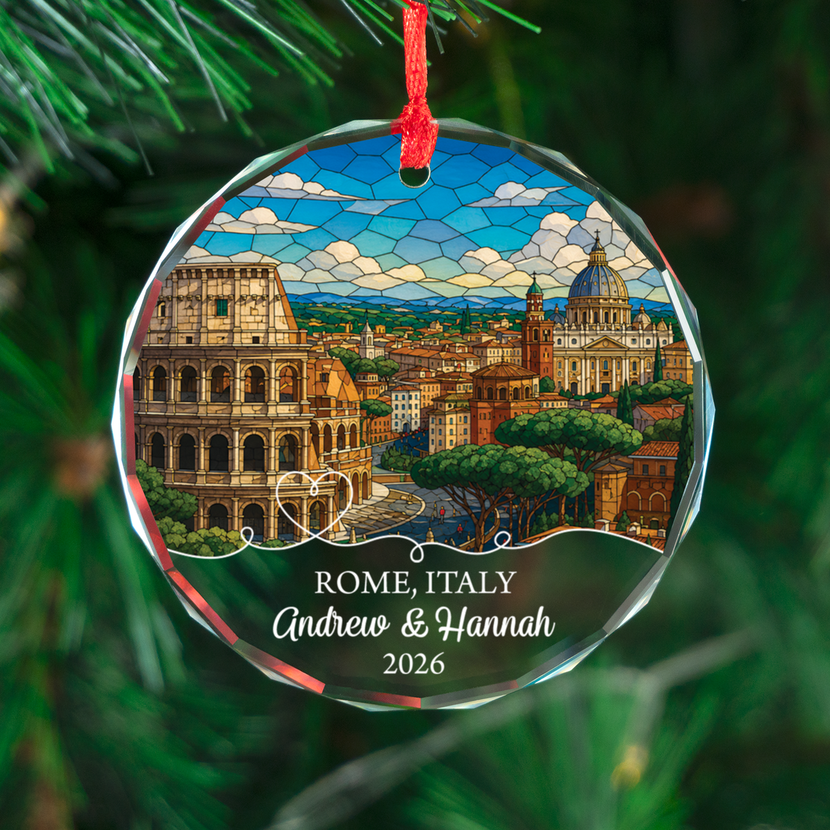 Personalized Rome Italy Ornament, Custom Rome Colosseum Travel Keepsake, Couples Vacation Memory, Italy Lover Ornament Decor