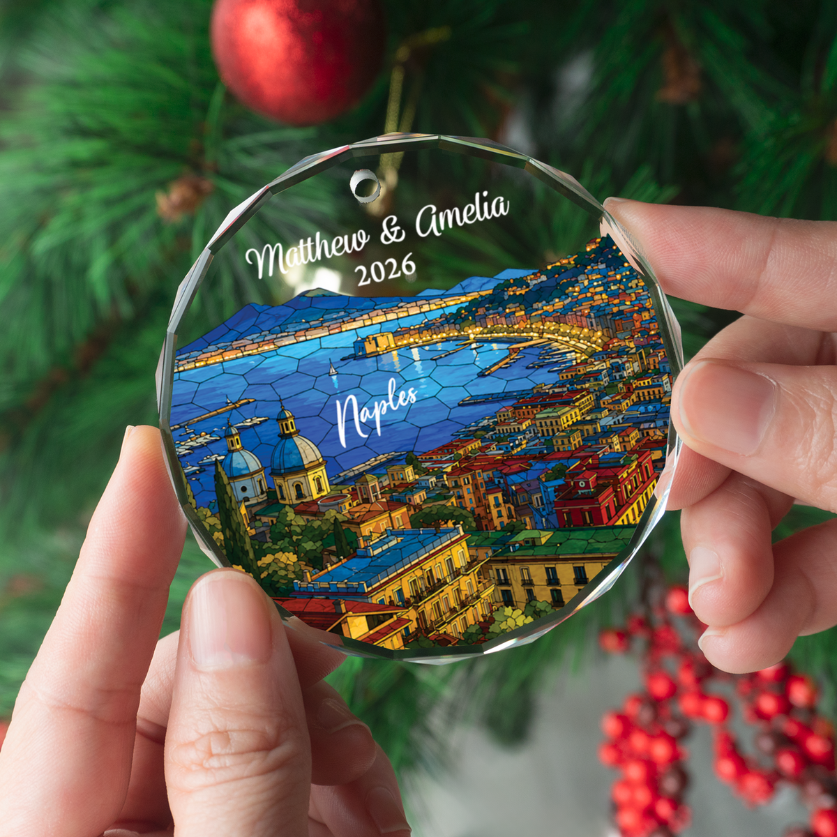 Personalized Naples Ornament, Custom Italy Keepsake Gift, Romantic Christmas Travel Memory Decor