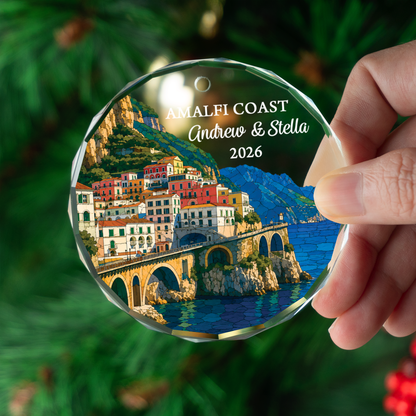Personalized Amalfi Coast Ornament, Custom Italy Vacation Keepsake, Travel Souvenir for Trip Lovers