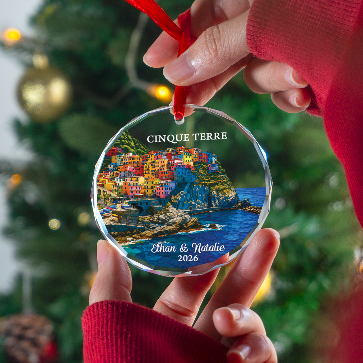 Personalized Cinque Terre Trip Ornament, Custom Italy Travel Keepsake, Vacation Memory Gift for Couple Family