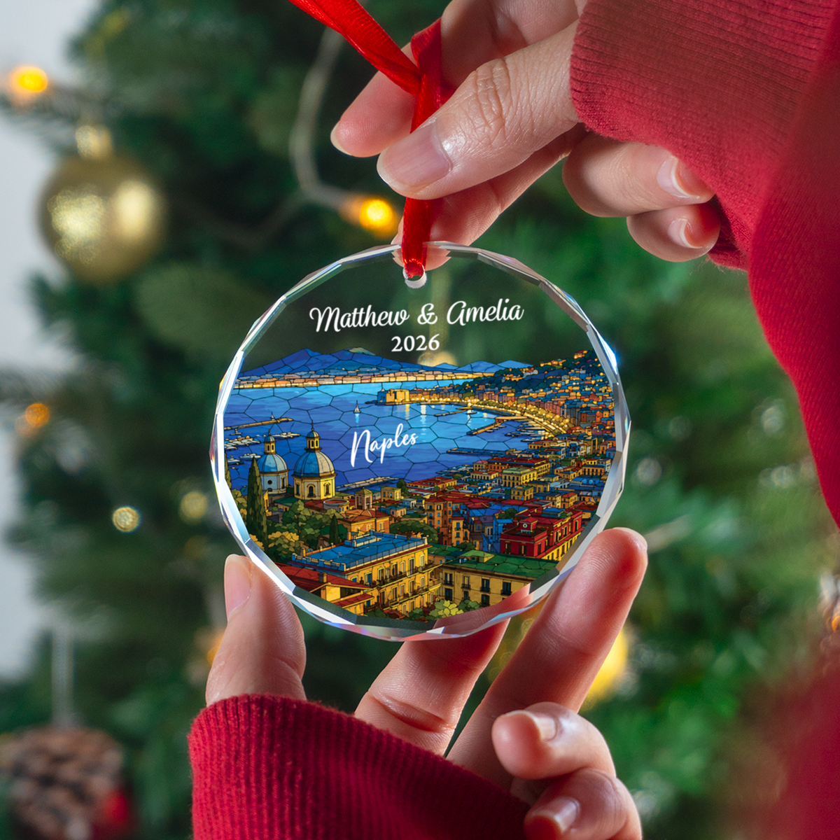 Personalized Naples Ornament, Custom Italy Keepsake Gift, Romantic Christmas Travel Memory Decor