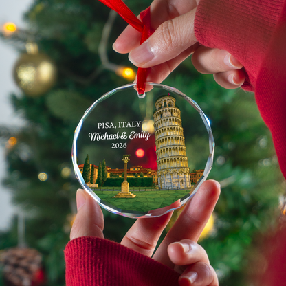 Personalized Pisa Italy Ornament, Custom Travel Keepsake Gift for Couple, Leaning Tower of Pisa Trip Souvenir