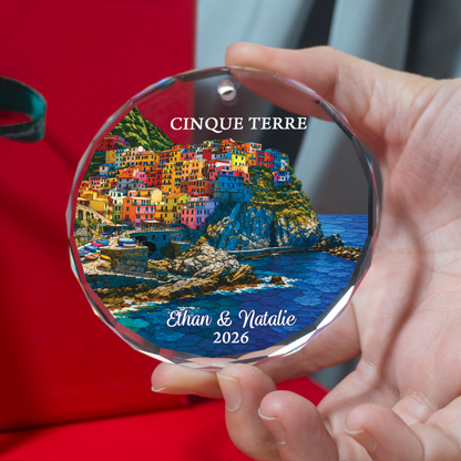 Personalized Cinque Terre Trip Ornament, Custom Italy Travel Keepsake, Vacation Memory Gift for Couple Family