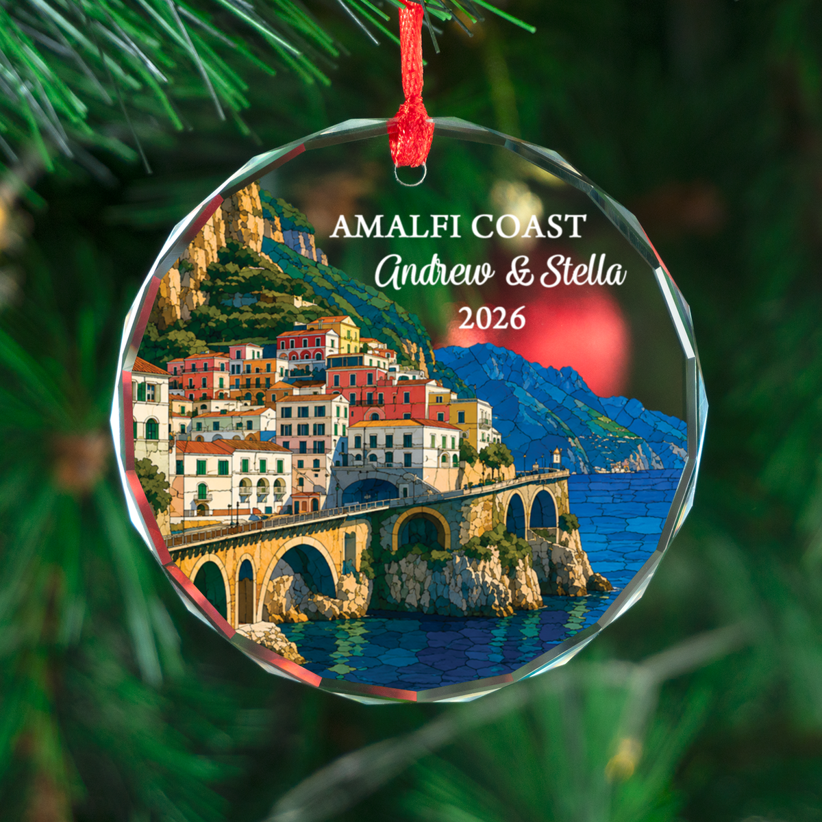 Personalized Amalfi Coast Ornament, Custom Italy Vacation Keepsake, Travel Souvenir for Trip Lovers