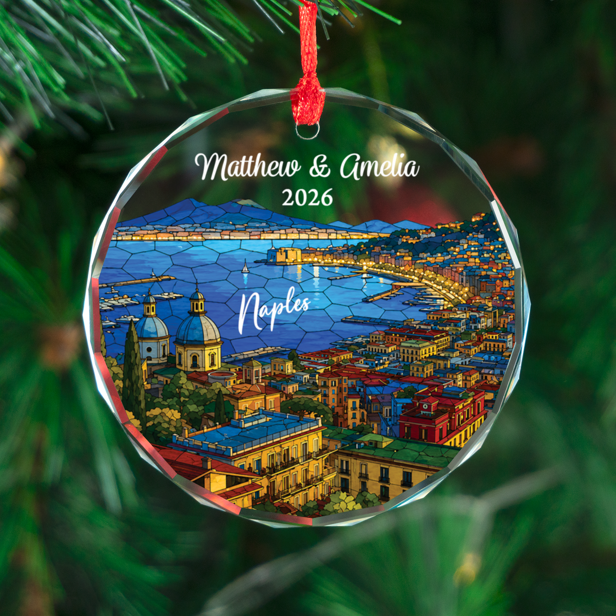 Personalized Naples Ornament, Custom Italy Keepsake Gift, Romantic Christmas Travel Memory Decor