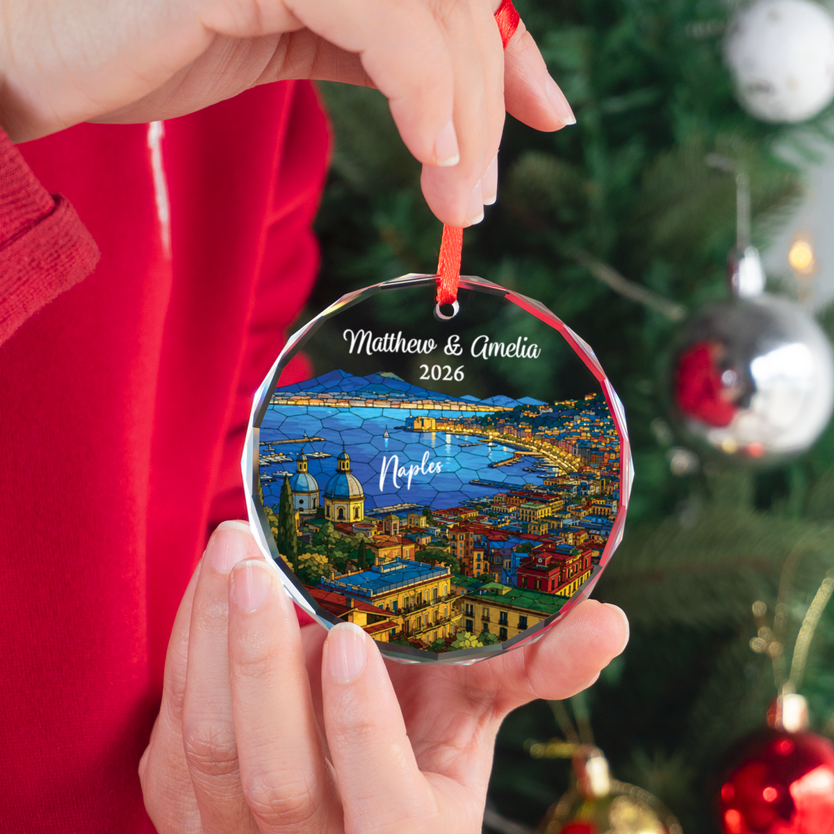 Personalized Naples Ornament, Custom Italy Keepsake Gift, Romantic Christmas Travel Memory Decor