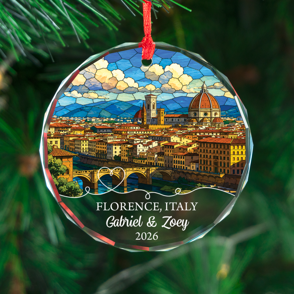 Personalized Florence Ornament Christmas, Custom Italy Vacation Gifts for Traveler, Florence Cathedral Italian Keepsake