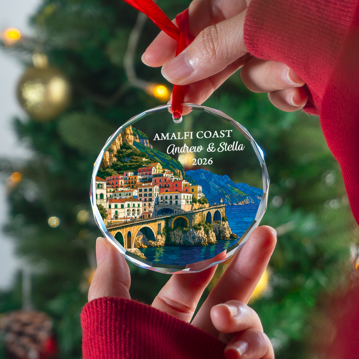 Personalized Amalfi Coast Ornament, Custom Italy Vacation Keepsake, Travel Souvenir for Trip Lovers