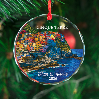 Personalized Cinque Terre Trip Ornament, Custom Italy Travel Keepsake, Vacation Memory Gift for Couple Family