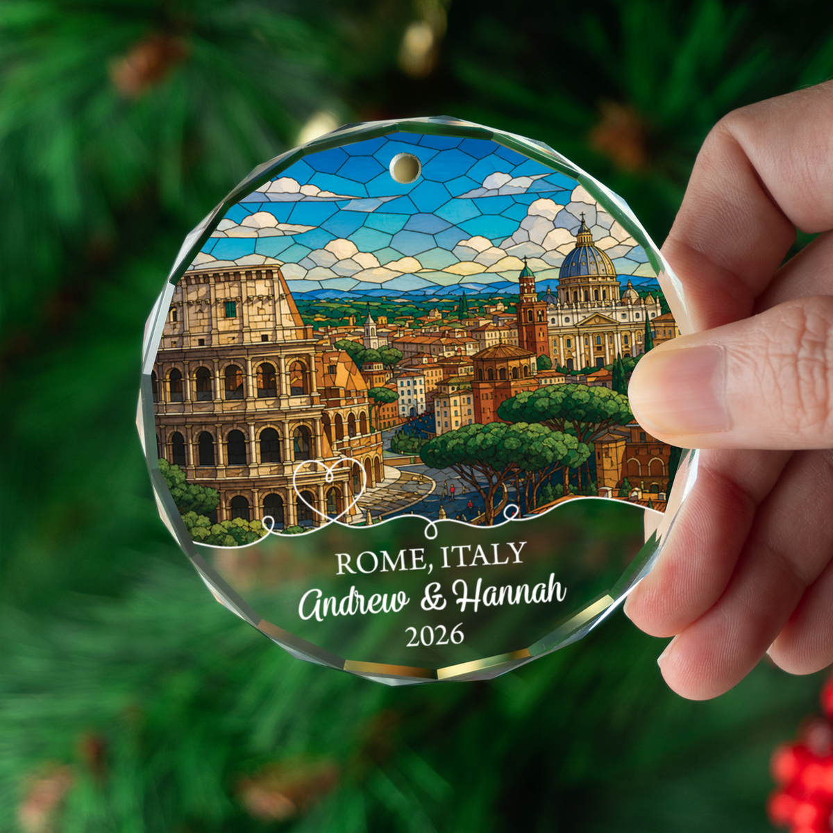 Personalized Rome Italy Ornament, Custom Rome Colosseum Travel Keepsake, Couples Vacation Memory, Italy Lover Ornament Decor