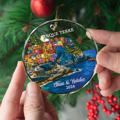 Personalized Cinque Terre Trip Ornament, Custom Italy Travel Keepsake, Vacation Memory Gift for Couple Family