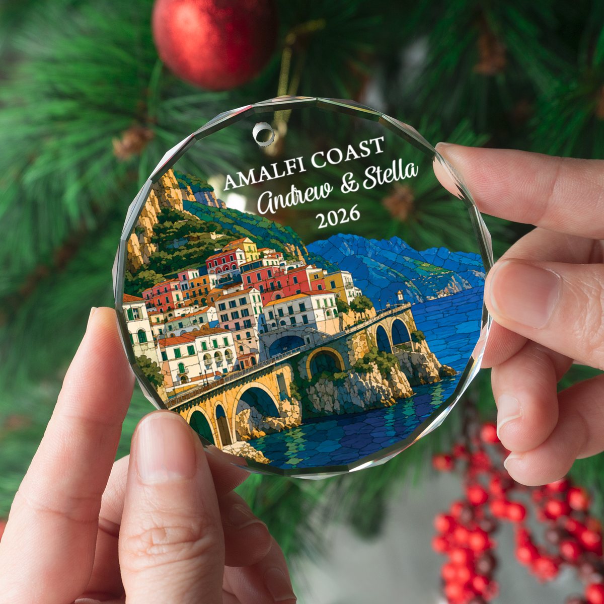 Personalized Amalfi Coast Ornament, Custom Italy Vacation Keepsake, Travel Souvenir for Trip Lovers