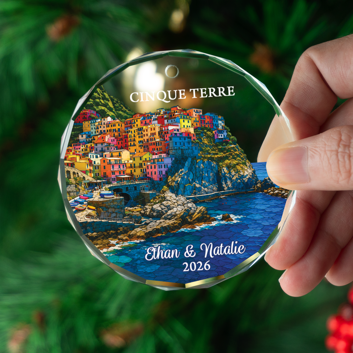 Personalized Cinque Terre Trip Ornament, Custom Italy Travel Keepsake, Vacation Memory Gift for Couple Family