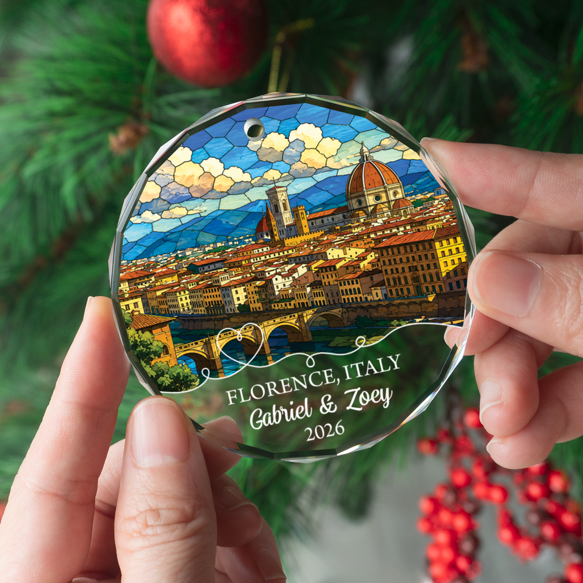 Personalized Florence Ornament Christmas, Custom Italy Vacation Gifts for Traveler, Florence Cathedral Italian Keepsake