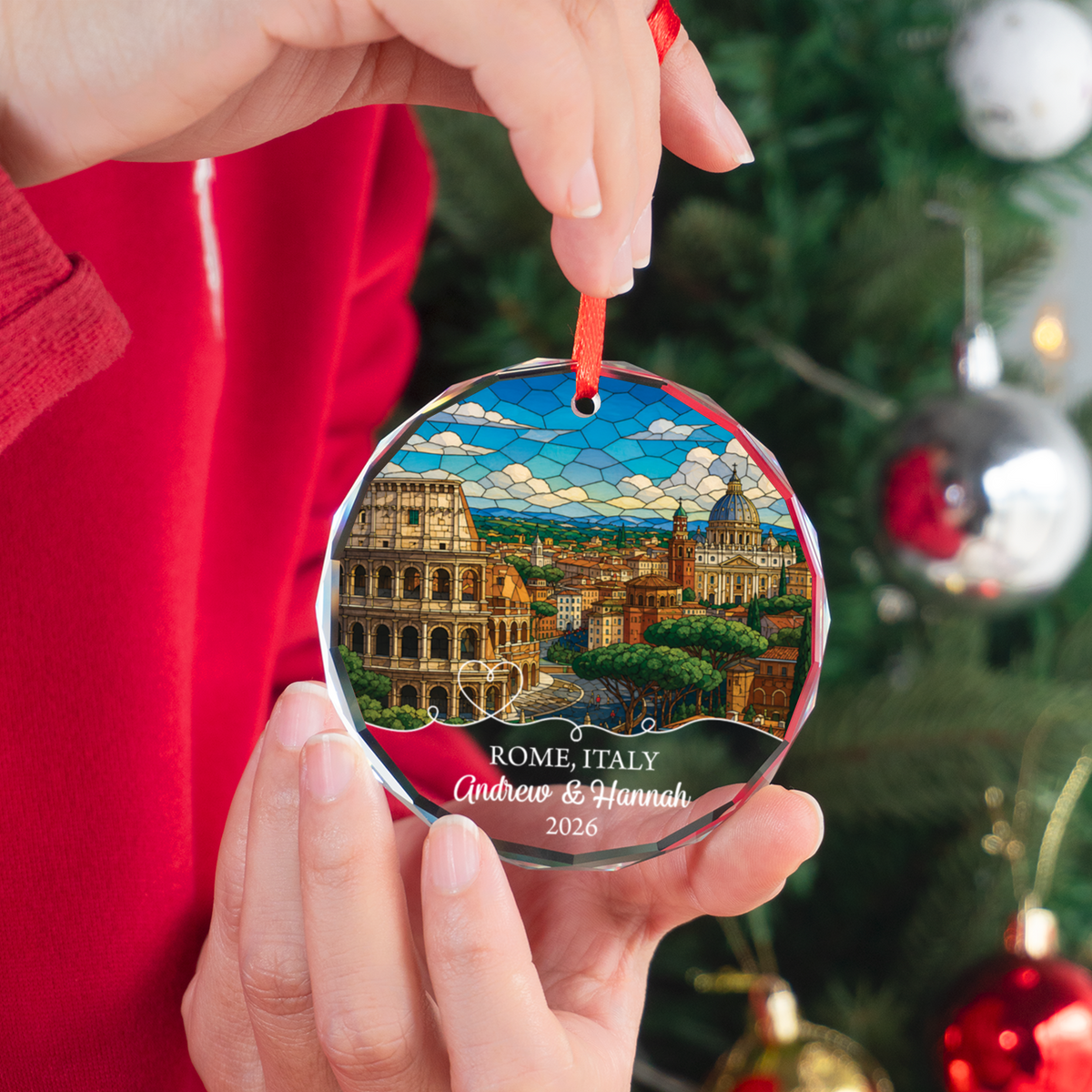 Personalized Rome Italy Ornament, Custom Rome Colosseum Travel Keepsake, Couples Vacation Memory, Italy Lover Ornament Decor