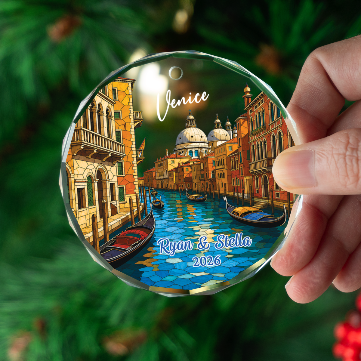 Personalized Venice Italy Ornament, Grand Canal Gondola Cityscape Keepsake, Italian Trip Memory Gift for Couples