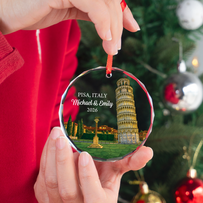 Personalized Pisa Italy Ornament, Custom Travel Keepsake Gift for Couple, Leaning Tower of Pisa Trip Souvenir