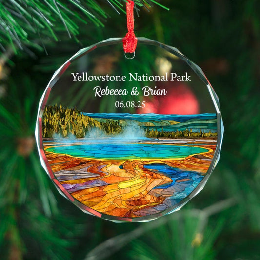 Personalized Yellowstone National Park Ornament, Custom Couple Gift, Grand Prismatic Spring Christmas Keepsake