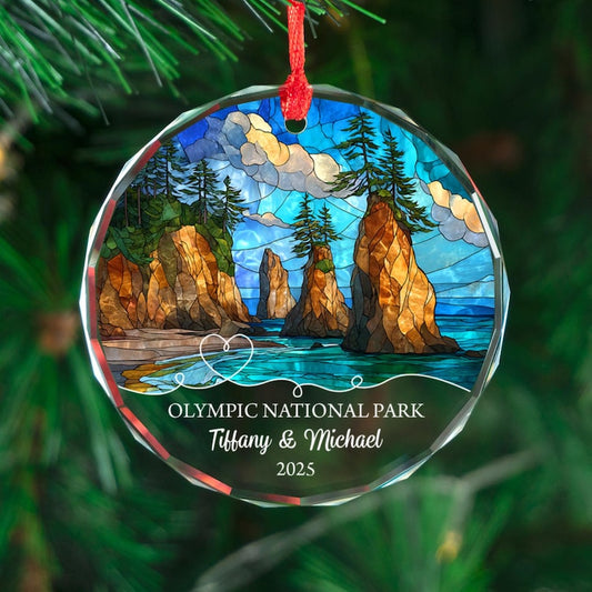 Personalized Olympic National Park Ornament, Custom Couple Christmas Gift, Stained Glass Style Keepsake