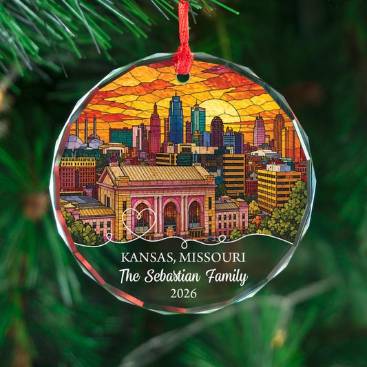Personalized Kansas City Missouri Ornament, Custom Skyline Christmas Keepsake Gift, Vacation Travel Gift