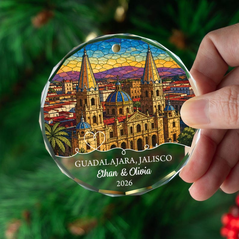 Personalized Guadalajara Ornament, Mexico Cathedral Souvenir, Jalisco Skyline Christmas Keepsake 2026