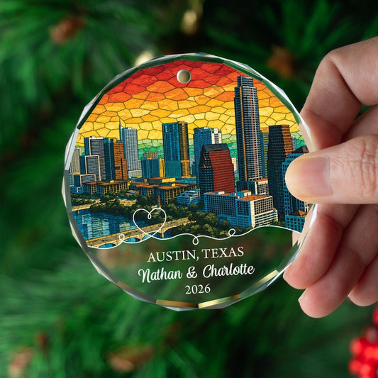 Personalized Austin Ornament, Custom City Skyline Keepsake, Christmas Gift for Couple, Travel Memory Decor