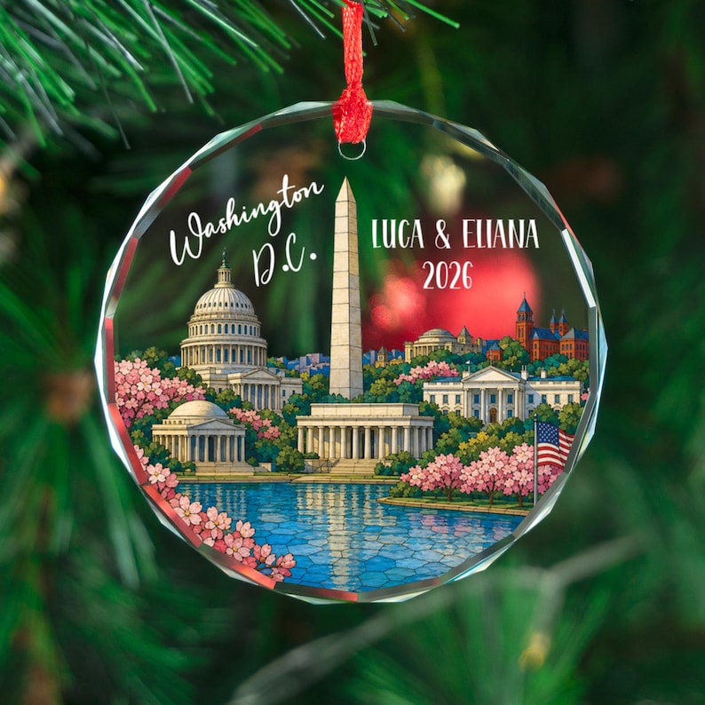 Personalized Washington DC Ornament, Custom City Keepsake Gift, Crystal Christmas Decor