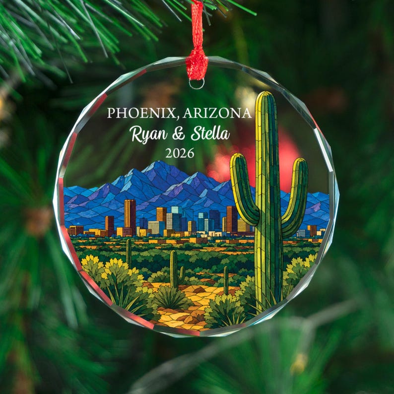 Personalized Phoenix Ornament, Custom Arizona Keepsake, Christmas Gift for Couple, Desert Skyline Decor