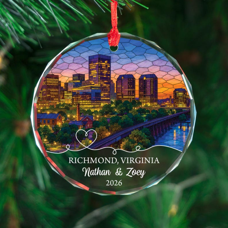 Personalized Richmond Ornament, Custom Virginia Keepsake, Skyline Christmas Gift, Family Holiday Decor