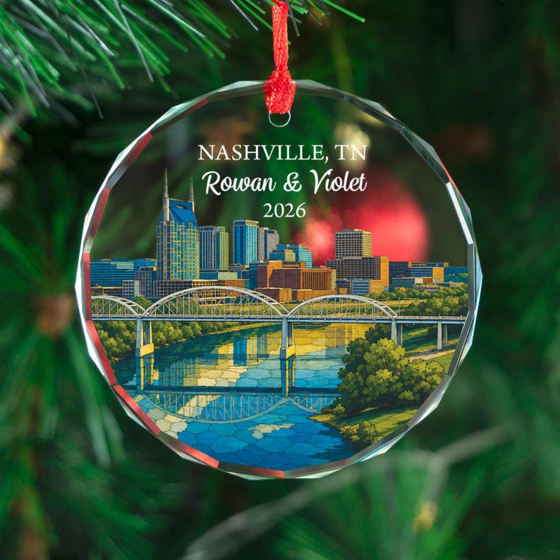 Personalized Nashville Tennessee Ornament, Custom Skyline Keepsake Gift Christmas Decor