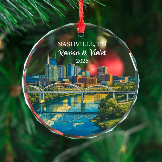 Personalized Nashville Tennessee Ornament, Custom Skyline Keepsake Gift Christmas Decor