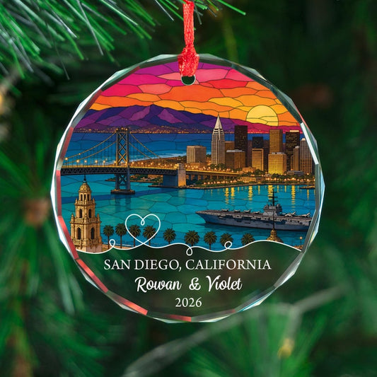 Personalized San Diego Ornament, Custom California Christmas Gift, Coastal Keepsake Decor