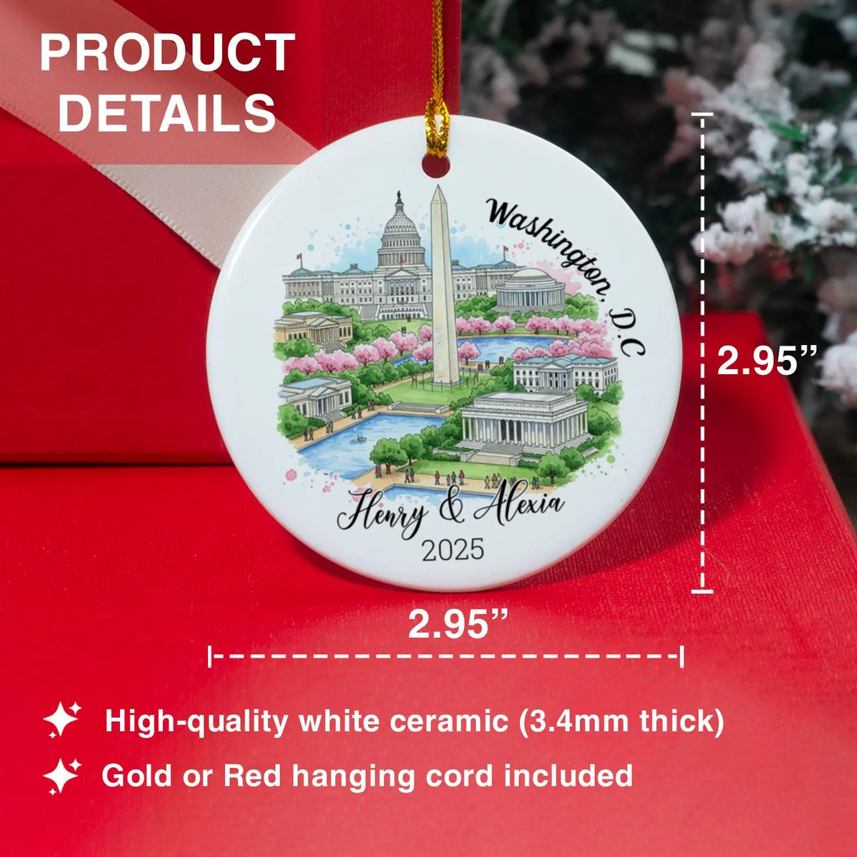 Personalized Washington, D.C Ornament, Washington D.C Gifts, Washington Monument Keepsake, Custom Travel Souvenir